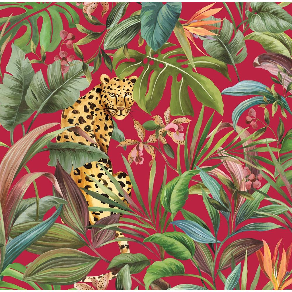 Daisy Bennet DB20101 Tropical Leopard Wallpaper in Red